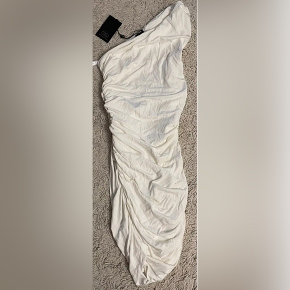 TART white stretchy off One Shoulder above knee dress small S 4 NWT - Picture 4 of 6